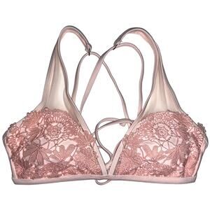 Xhilaration Crochet Lace Pink Criss Cross Back Bikini Top Size Large